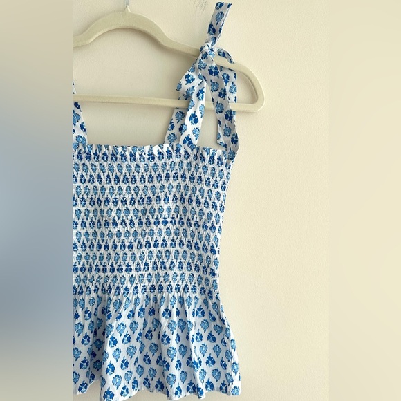J. Crew Smocked Tie-Shoulder Tank Top, Blue and White, Size XS - Picture 5 of 16